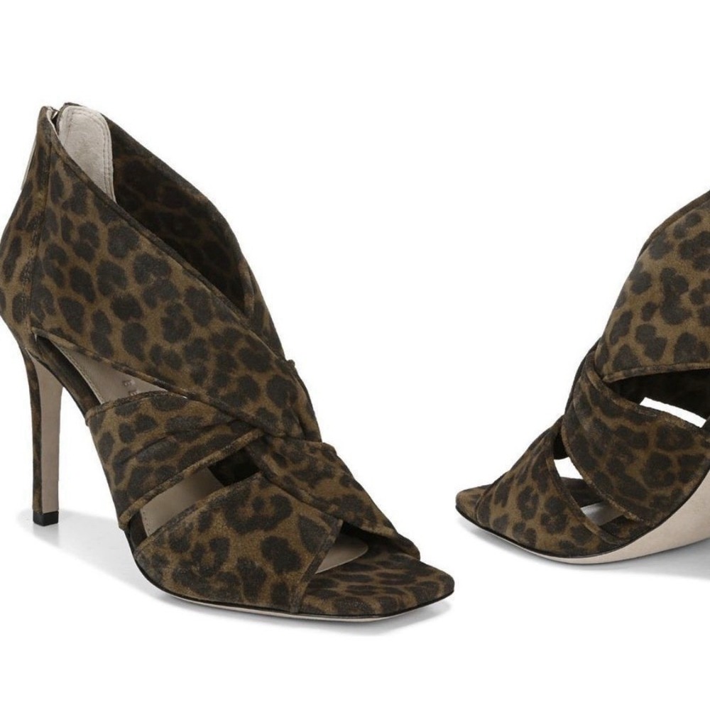 Veronica Beard Aerin leopard print camel sandals‎ Heeled Size 7.5 Bootie